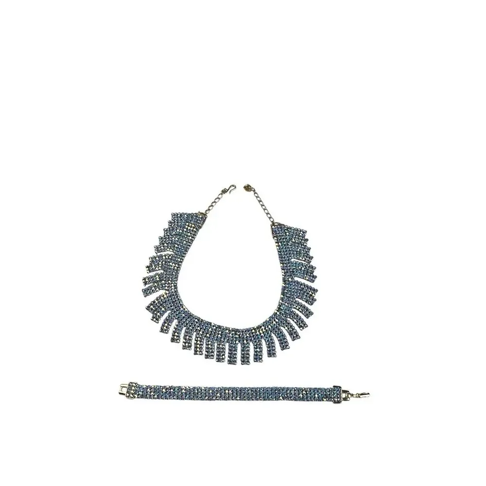 Vintage Swarovski Aurora Borealis Crystal Bib Statement Necklace & Bracelet Set
